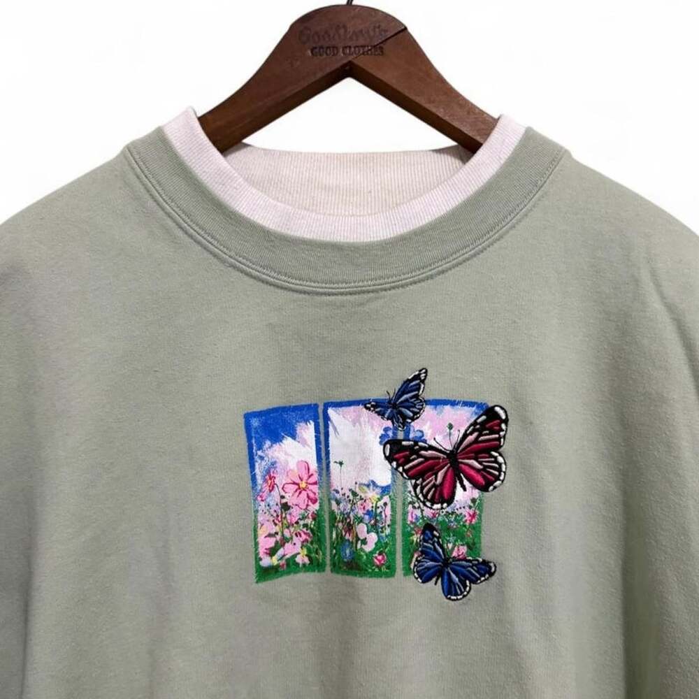 Top Stitch by Morning Sun Butterfly Sweatshirt Size 1XL Sage Green